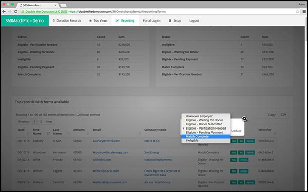 360MatchPro's fundraising software interface helps you optimize your matching gifts donations.