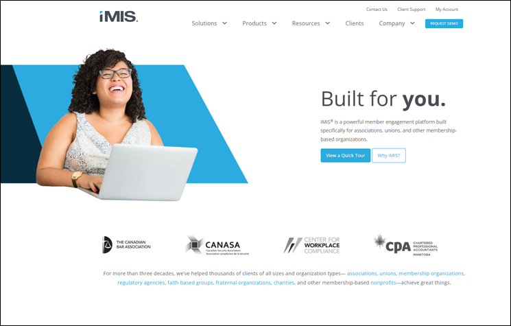 A screenshot of iMIS’s homepage
