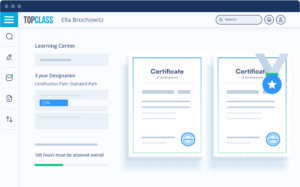 A mockup of a certification dashboard for a member within TopClass, the best LMS platform for associations and credentialing organizations