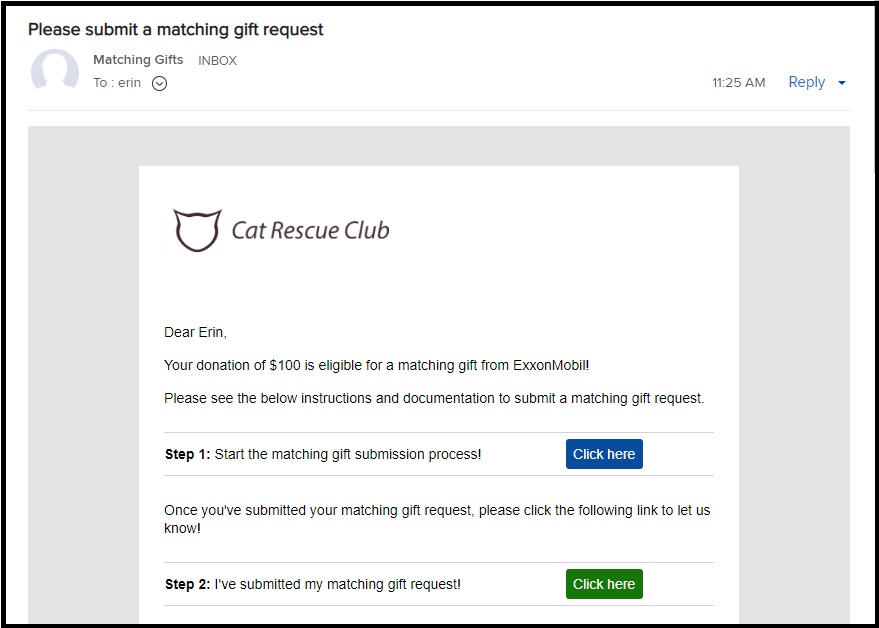 Follow up with donors to match their gift over email