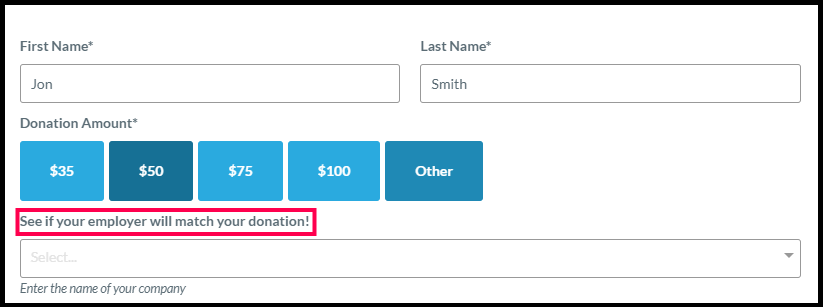 This is a screenshot of the Virtuous donation page. 