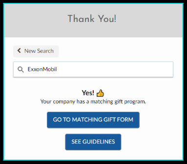 Confirmation pages take donors to the gift matching application for their company