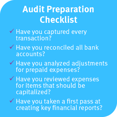 This checklist includes the things you should do to prepare for your audit.