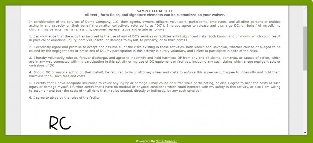 Here's what Smartwaiver's online waiver software looks like
