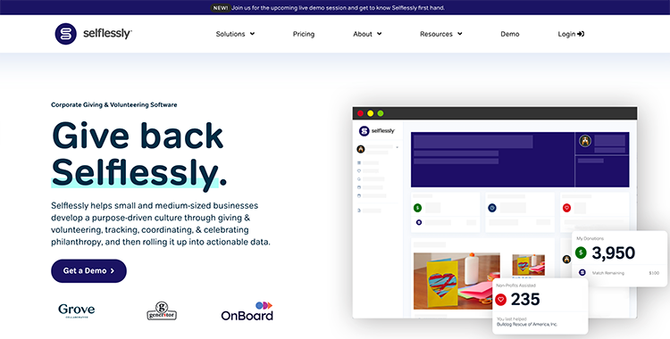 We love Selflessly's corporate giving software.