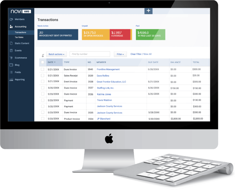 A mockup of Novi AMS' accounting features