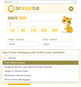 Donation Page-Search Bar in Use
