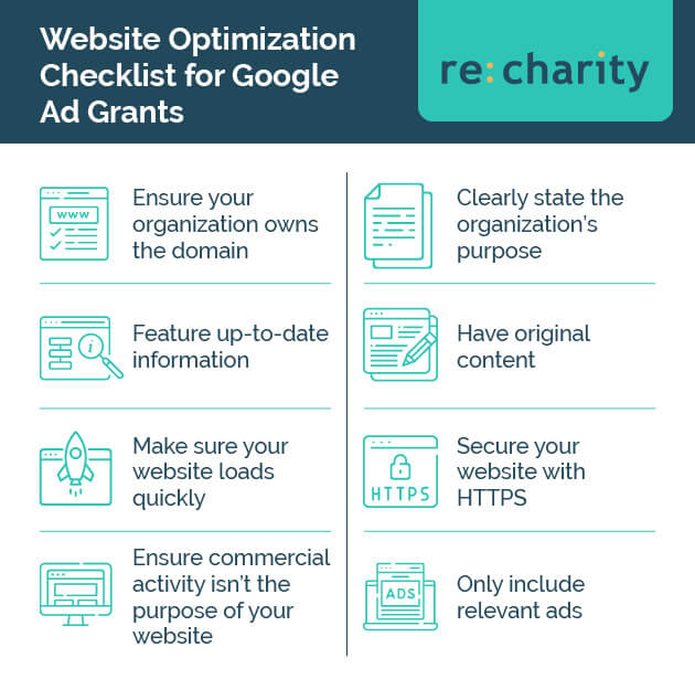 This checklist will help you to optimize your website for Google Grants eligibility.
