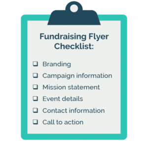 Make sure your fundraising flyer has branding, campaign information, event details, contact information, a call to action, and mission statement.