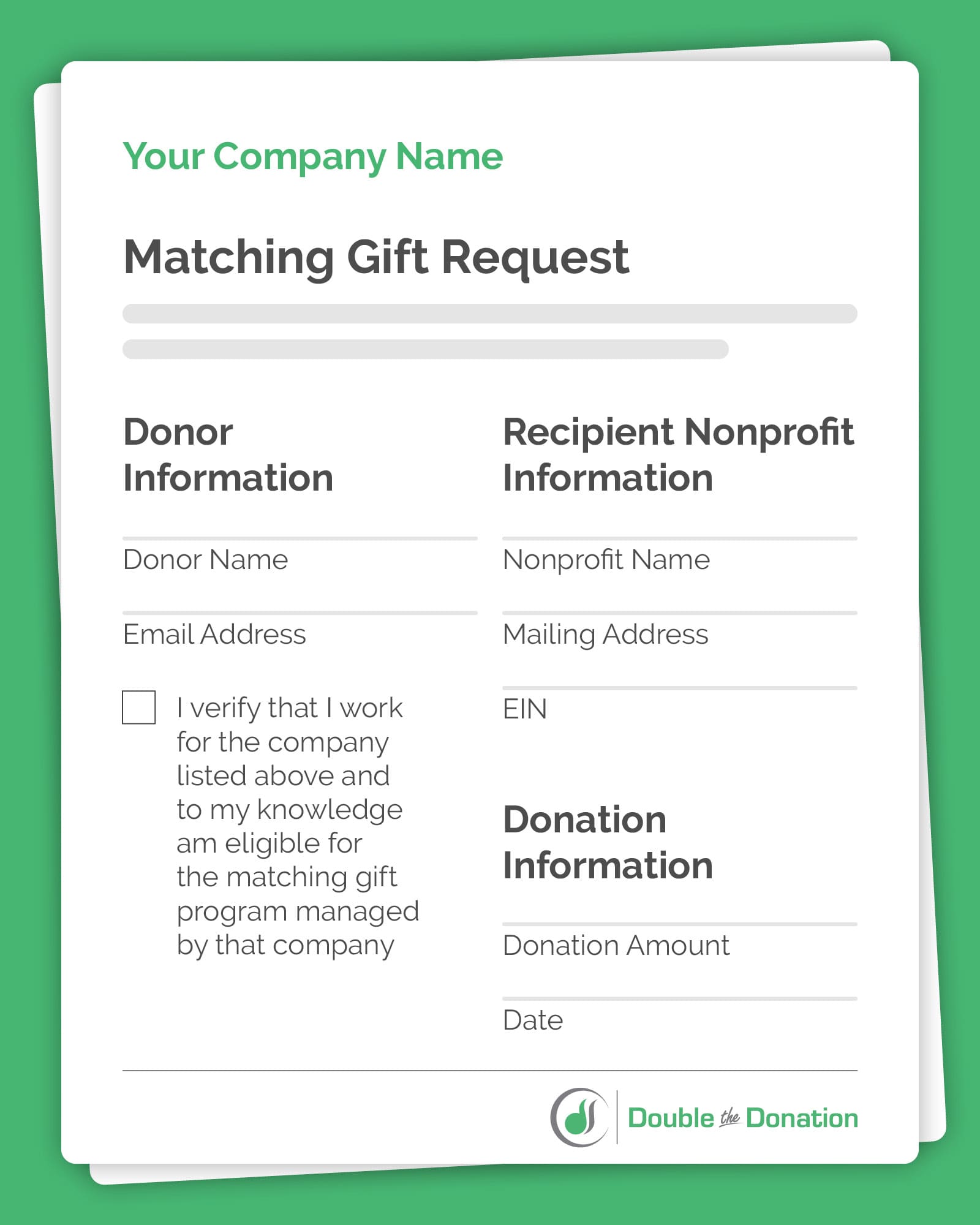 Starting a matching gift program with Double the Donation's standard match form