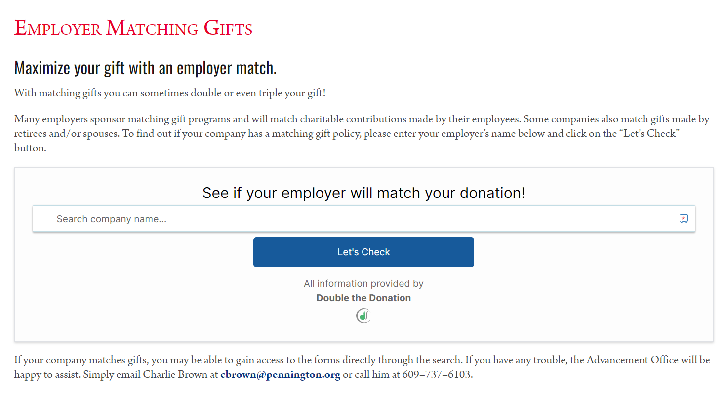 Academic giving days and matching gifts - example: Pennington School