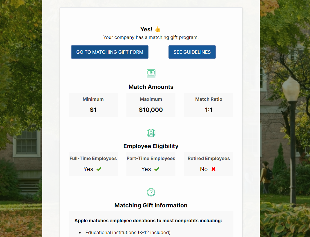 Academic giving days and matching gifts - example: Russell Sage College