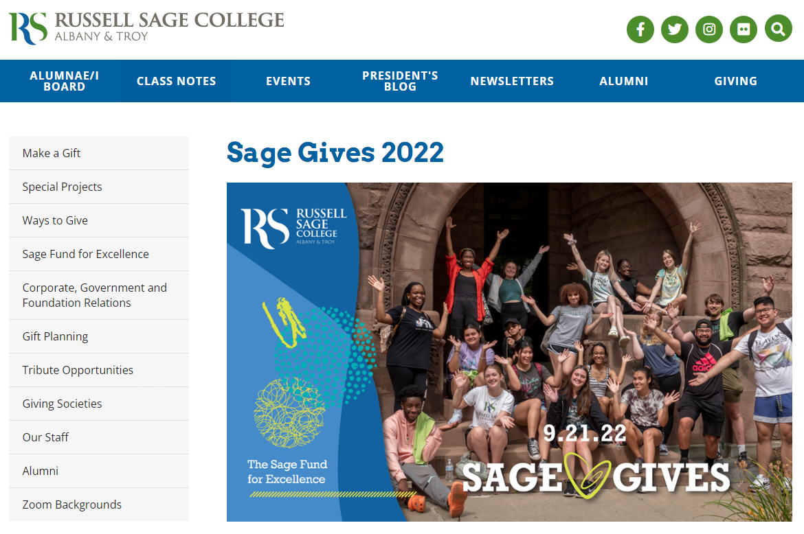 Academic giving days and matching gifts - example: Russell Sage College