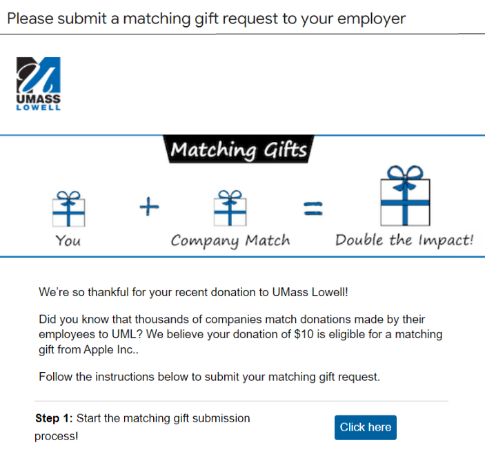 Academic giving days and matching gifts - example: UML