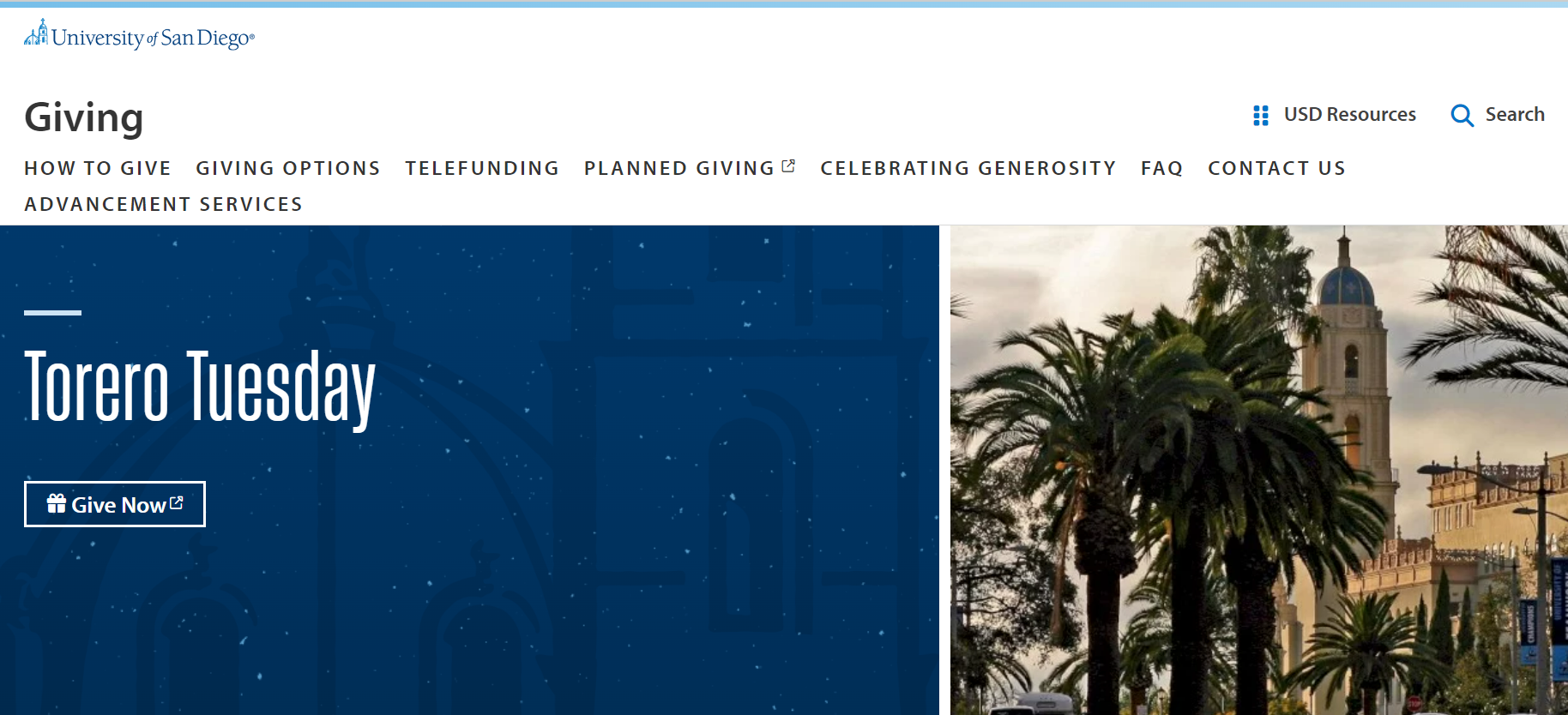 Academic giving days and matching gifts - example: University of San Diego