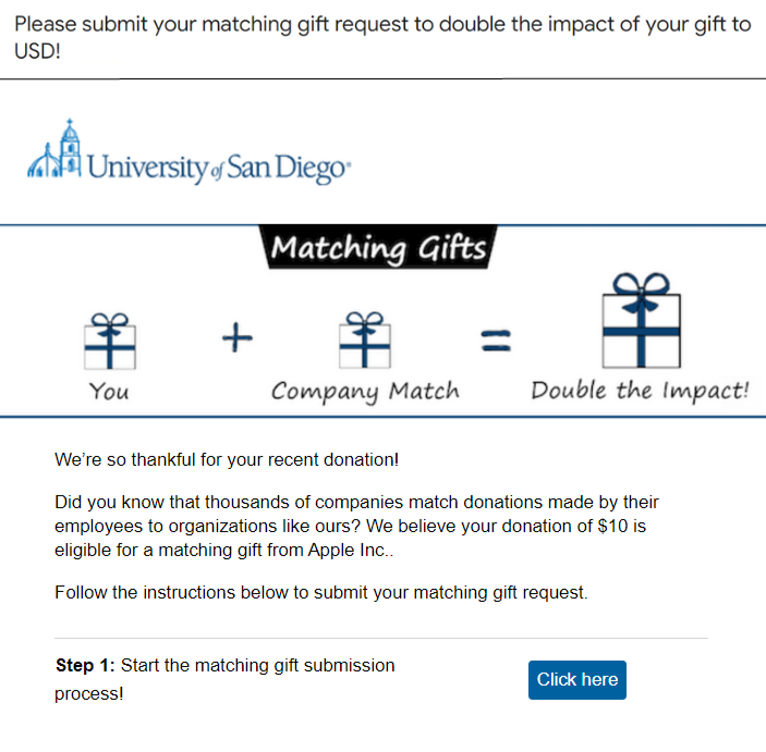 Academic giving days and matching gifts - example: University of San Diego