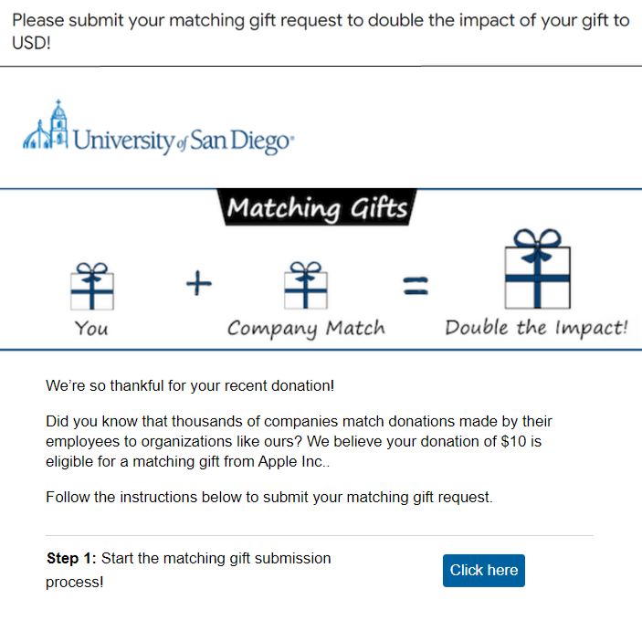 Academic giving days and matching gifts - example: University of San Diego  - re: charity