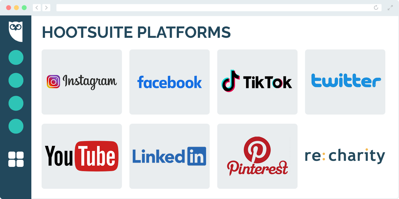 This graphic shows the Hootsuite dashboard, where nonprofits can use the free marketing tool to schedule their social media posts.