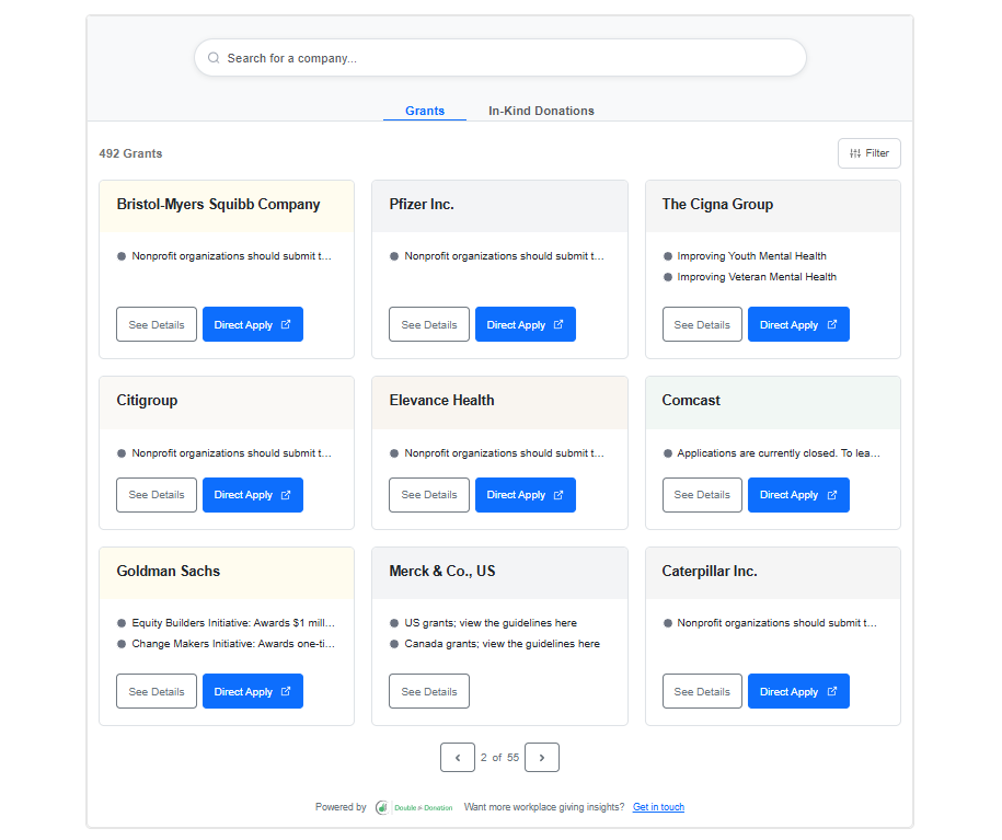A look at Double the Donation's corporate grant database