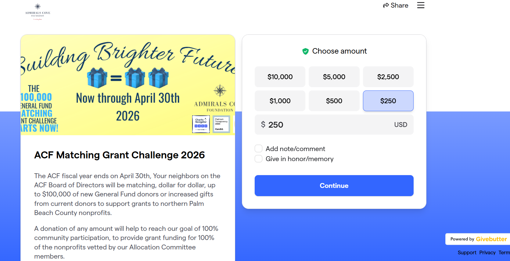 Givebutter Matching Grant Challenge Example
